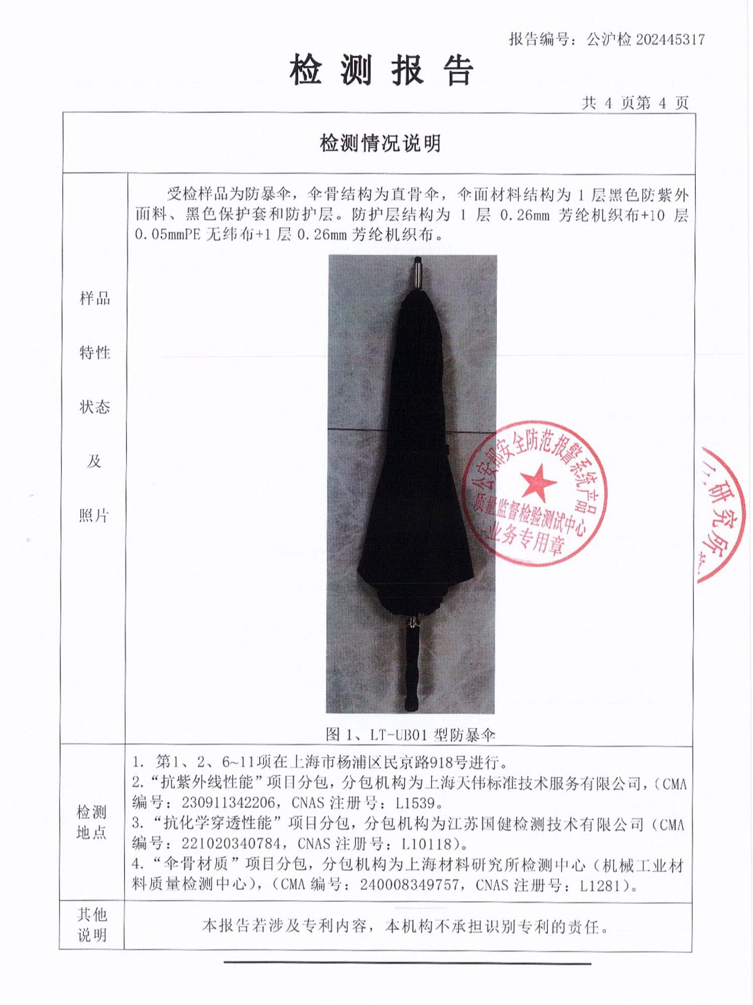 Bullet Proof Umbrella Test Report