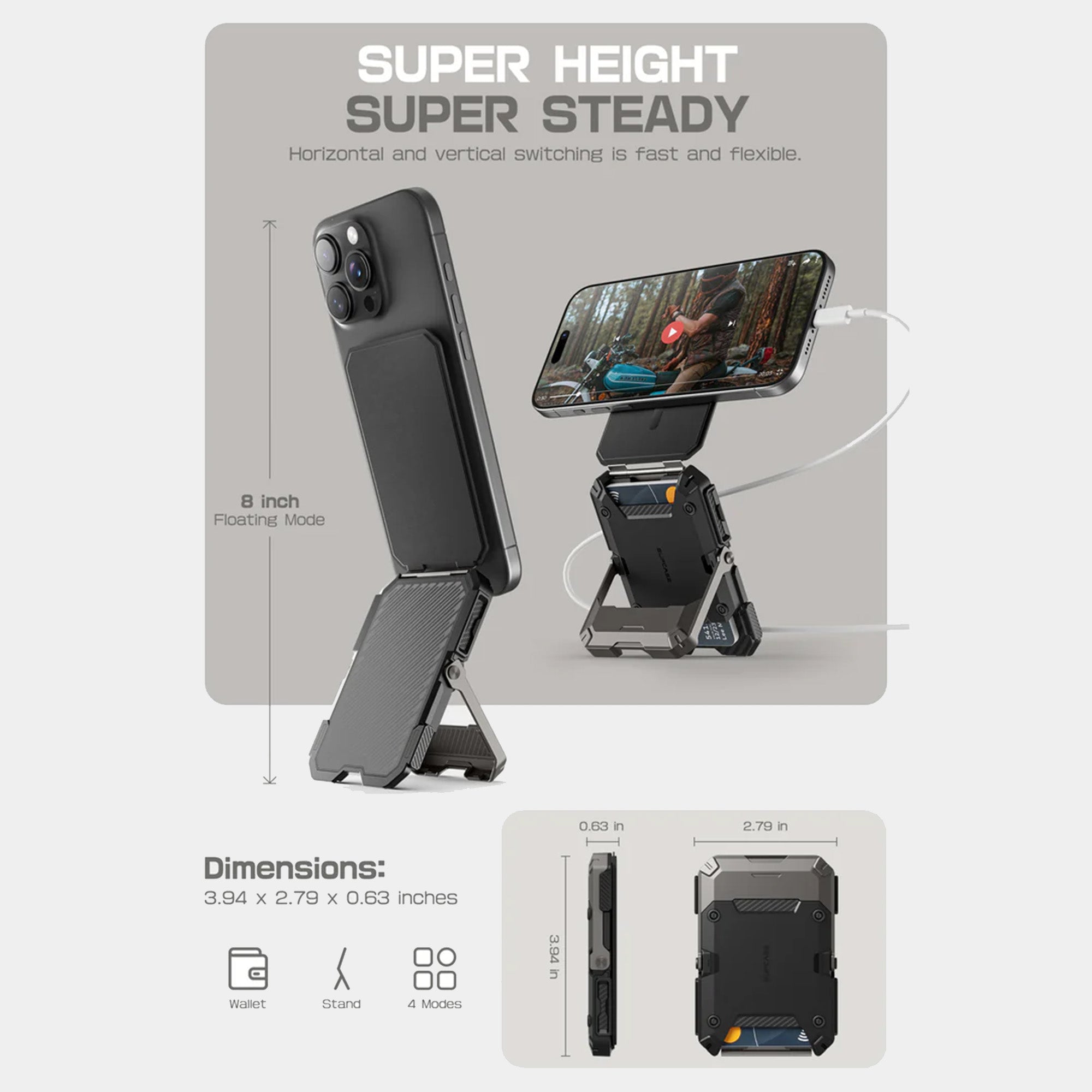 Strong Magnetic Foldable Metal Phone Stand & Card Case