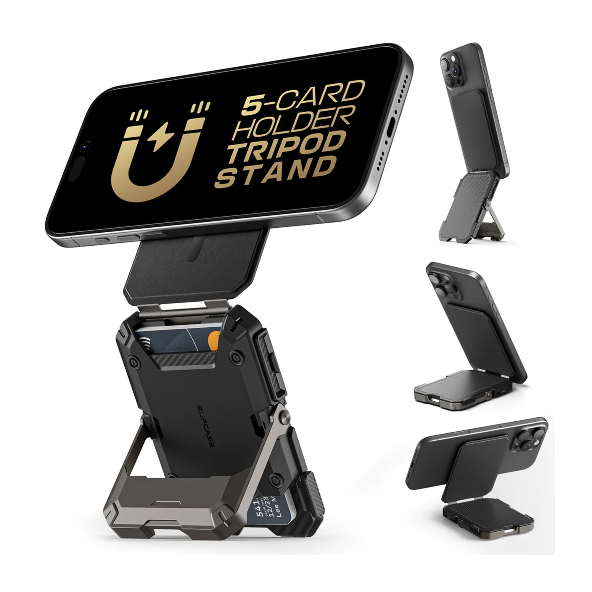 Strong Magnetic Foldable Metal Phone Stand & Card Case