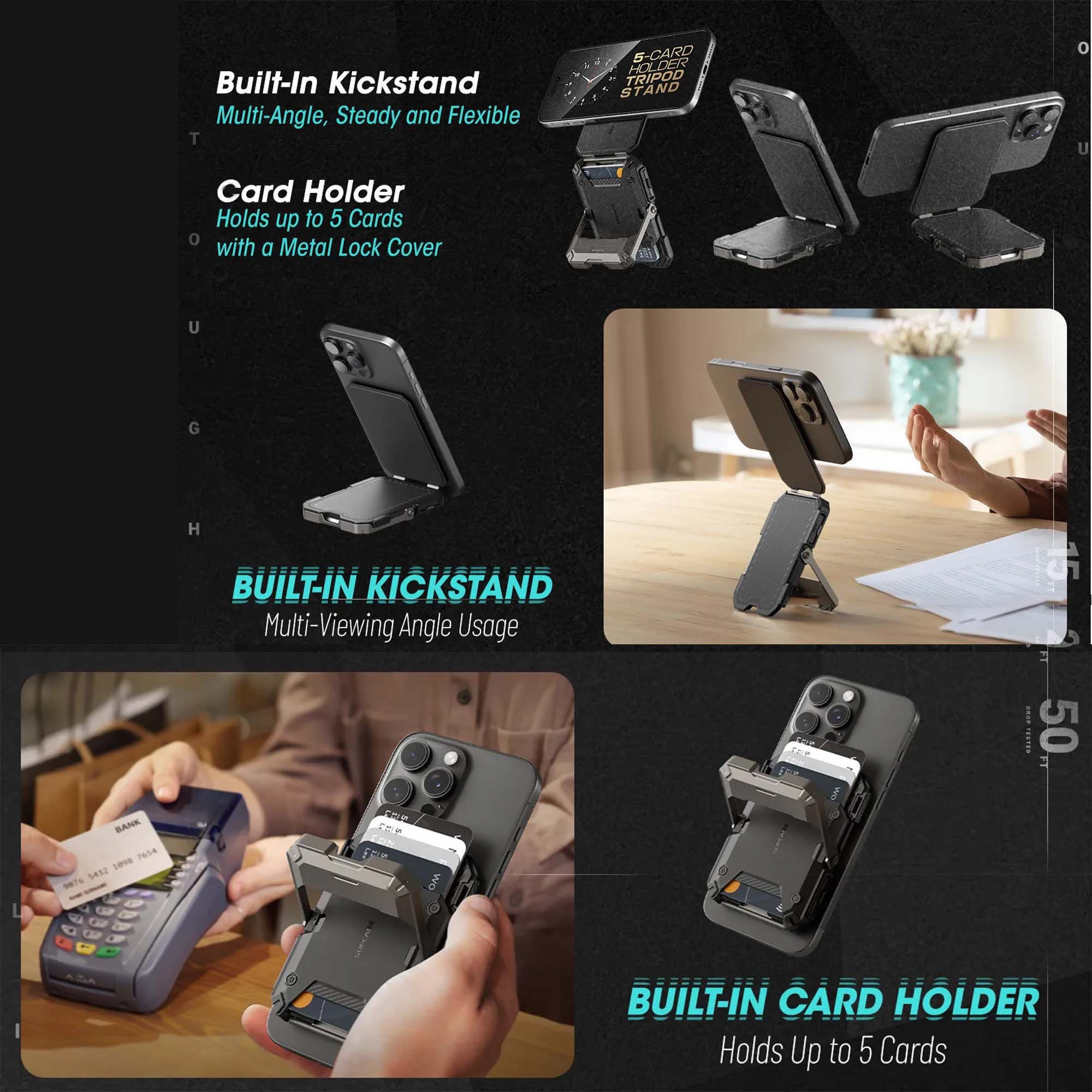 Strong Magnetic Foldable Metal Phone Stand & Card Case