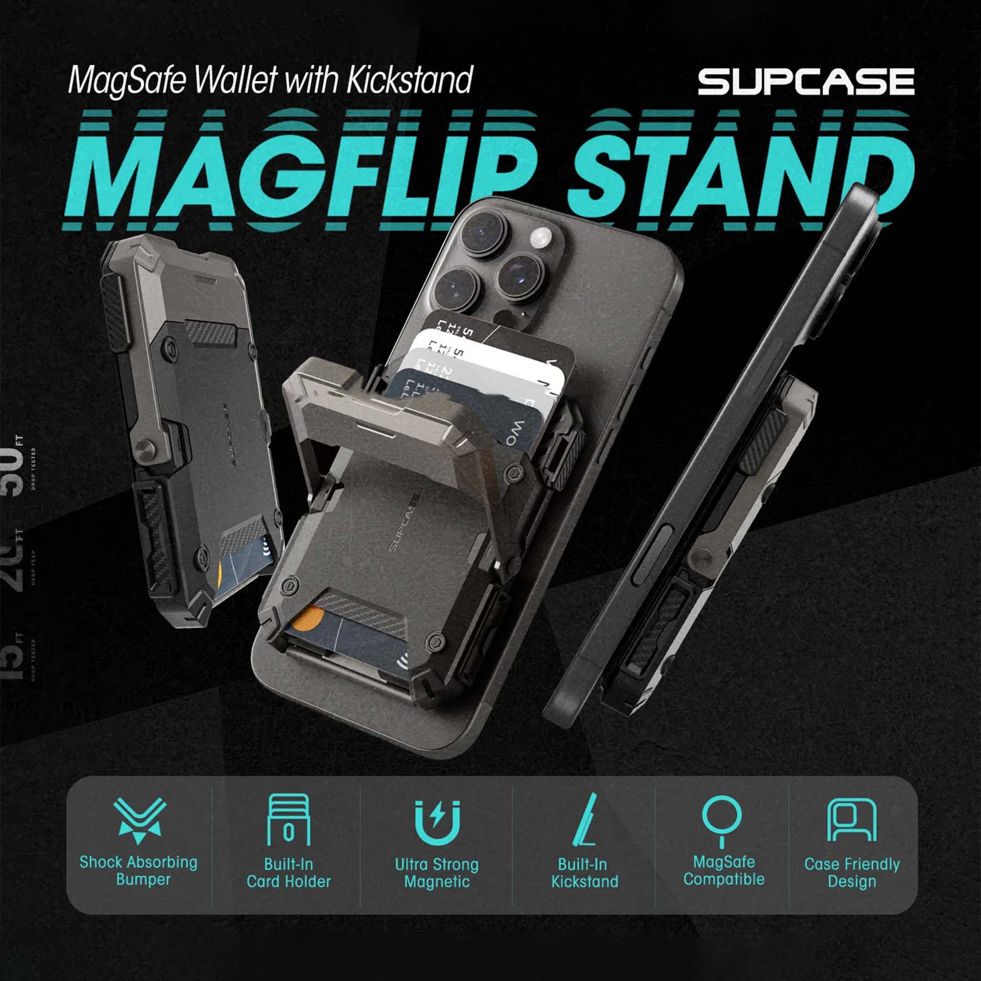 Strong Magnetic Foldable Metal Phone Stand & Card Case