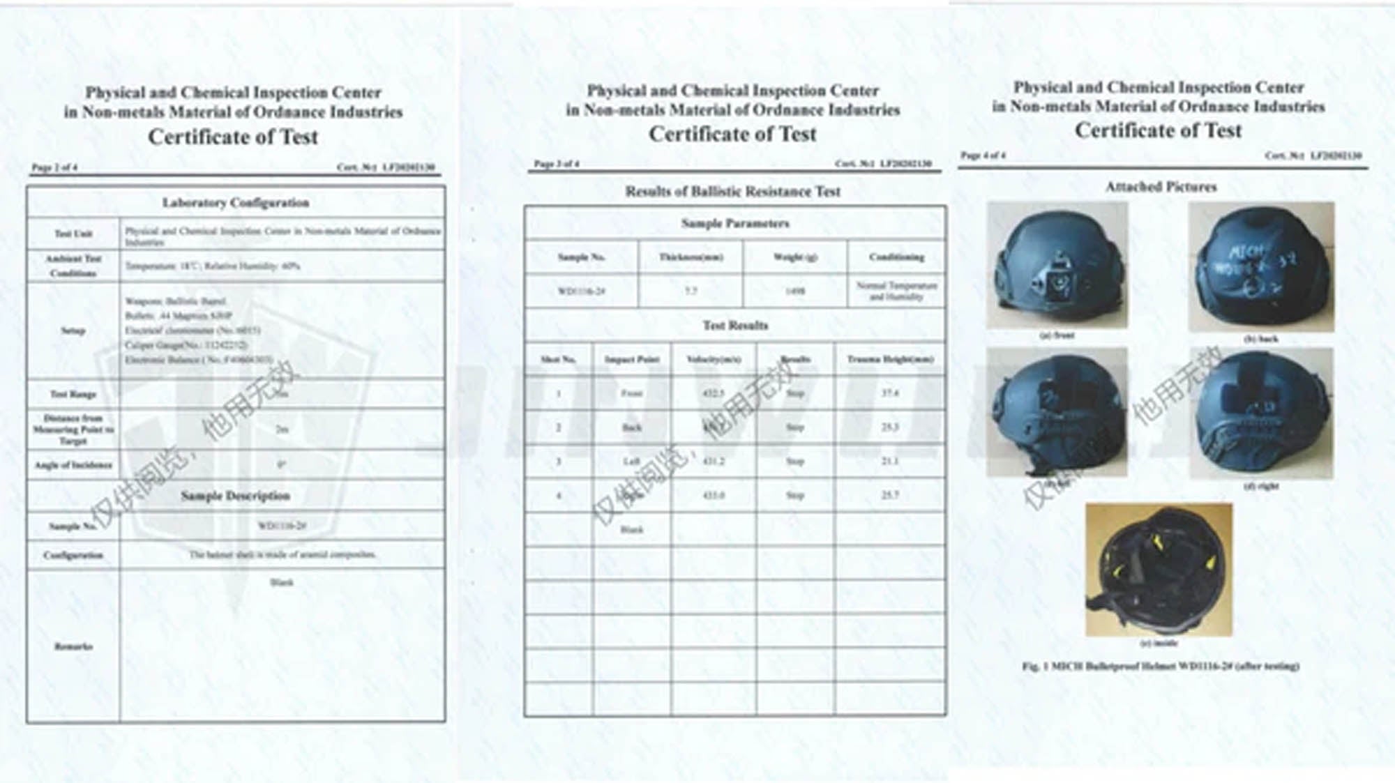 Bullet Proof Helmet Test Report
