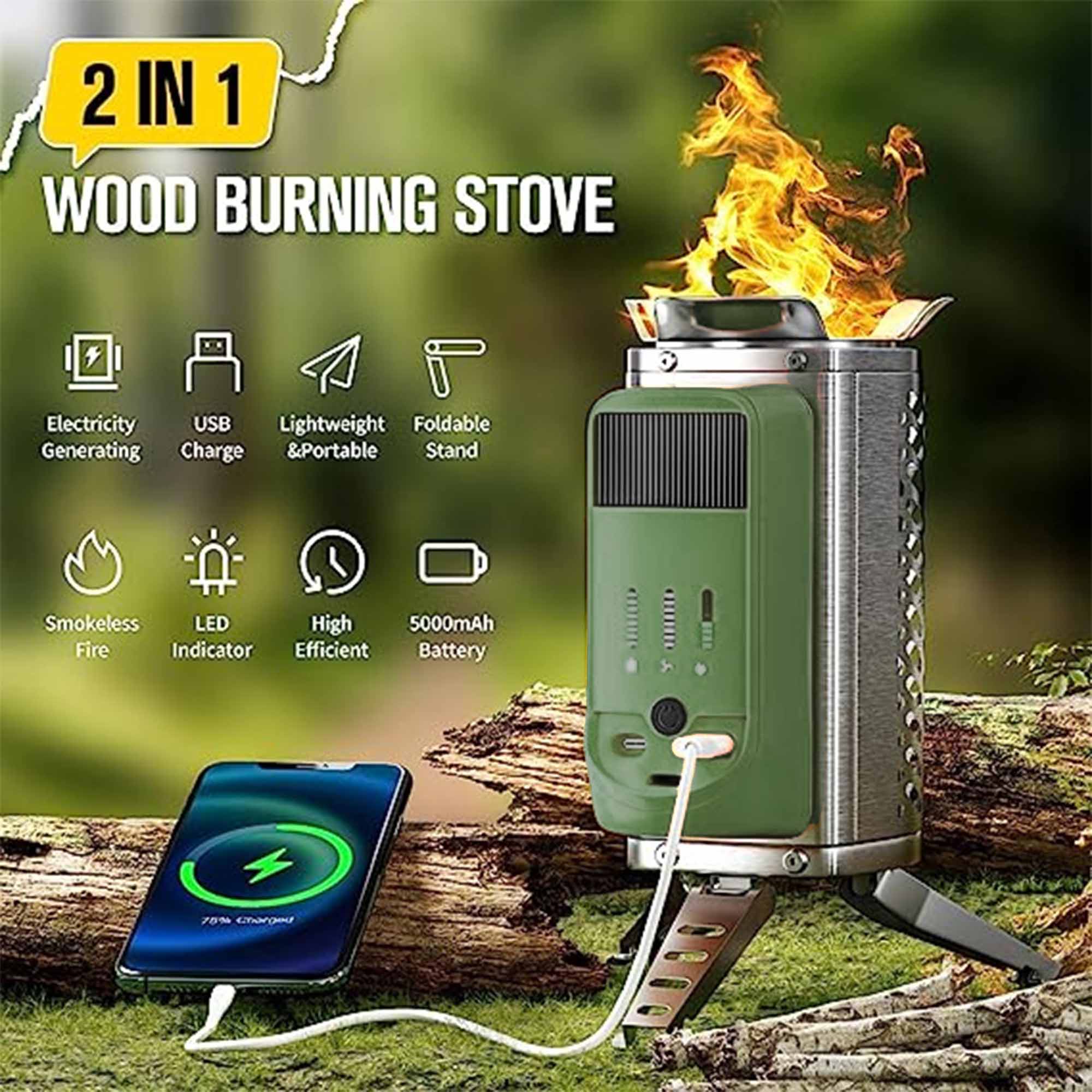 USB Rechargeable Firewood Outdoor Stove Heater
