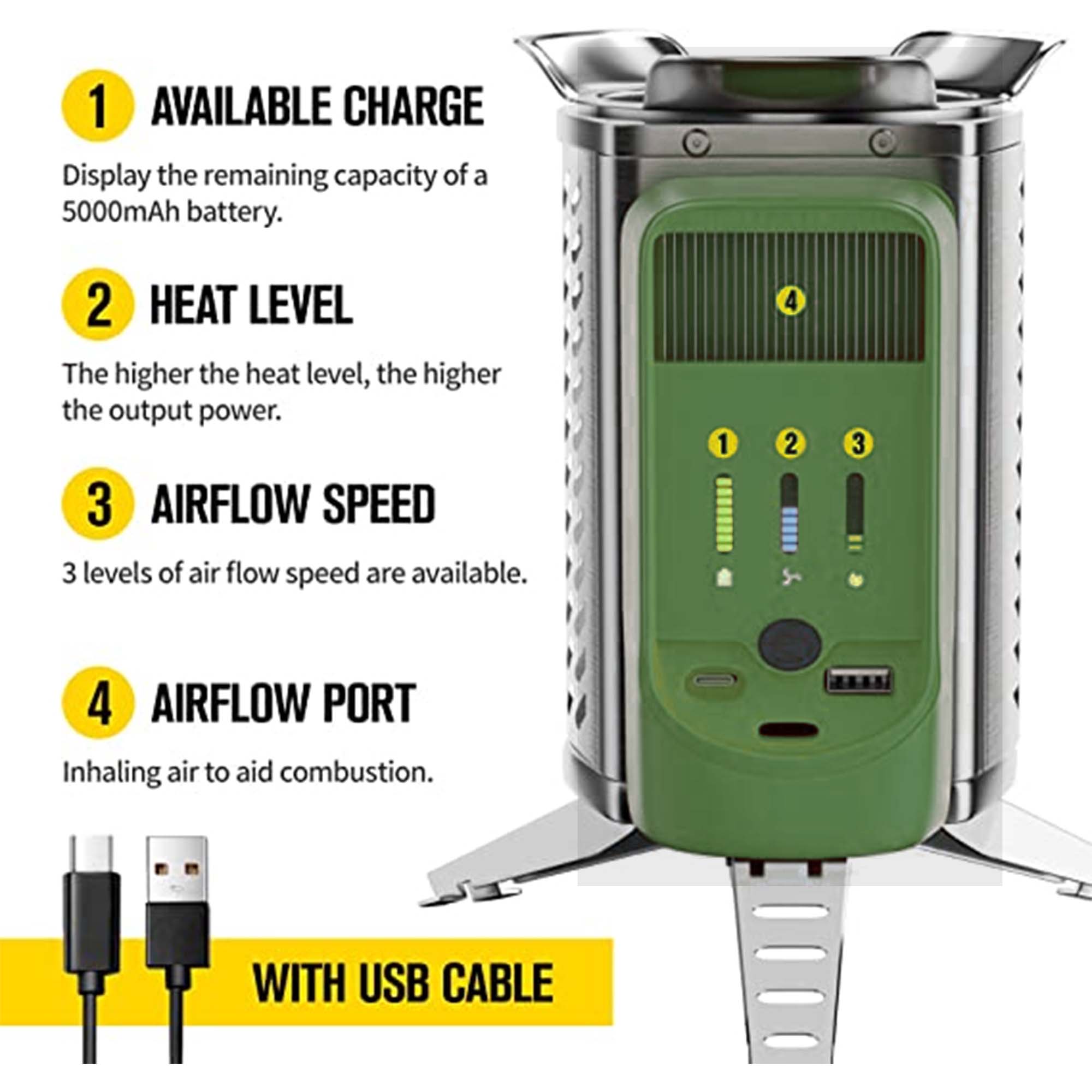USB Rechargeable Firewood Outdoor Stove Heater