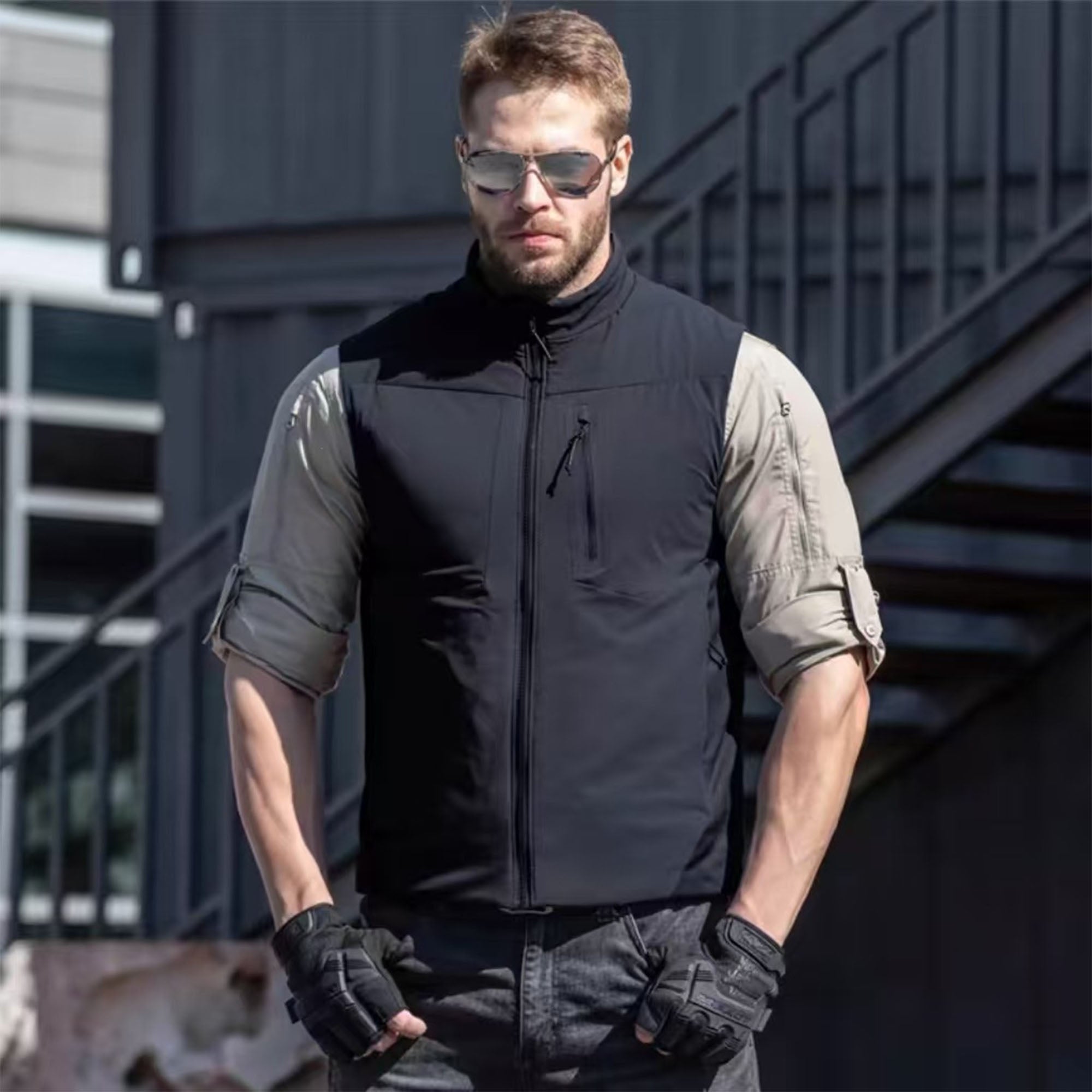 Black Quilted Cotton Stab Proof Vest