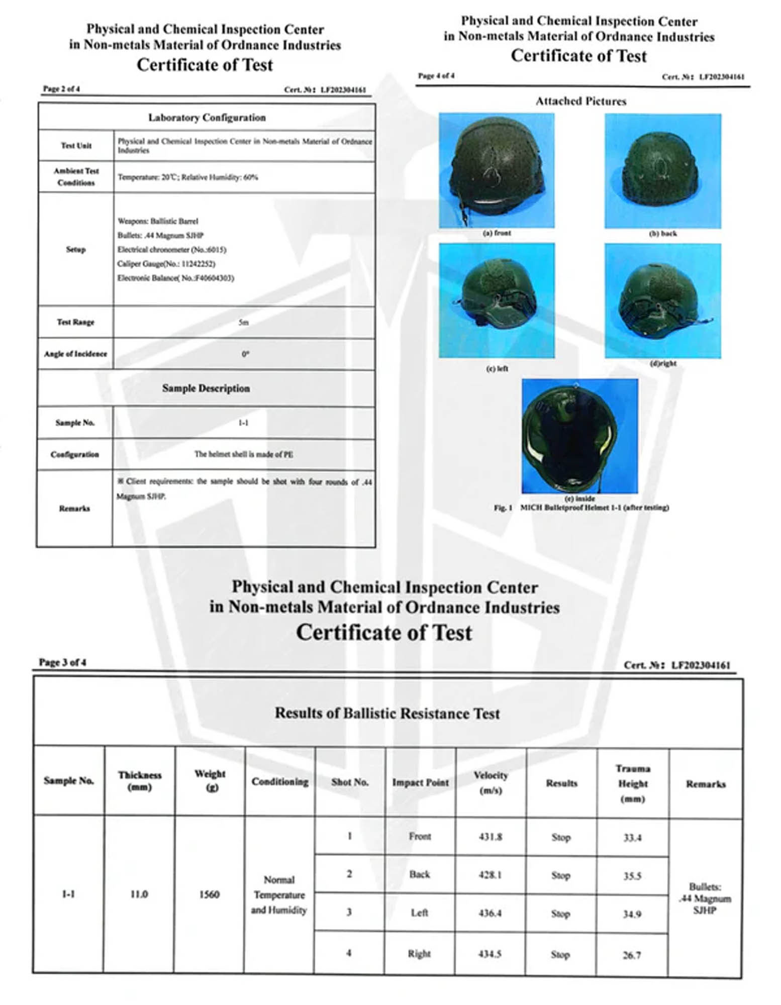 Bullet Proof Helmet Test Report